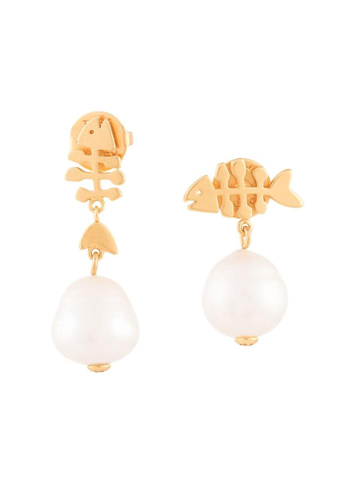 Tory Burch Fish And Pearl Drop Earrings - White
