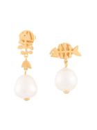 Tory Burch Fish And Pearl Drop Earrings - White