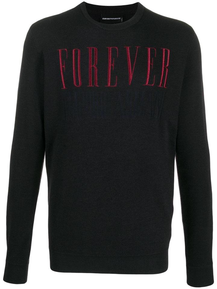 Emporio Armani Embroidered Logo Crew-neck Jumper - Blue