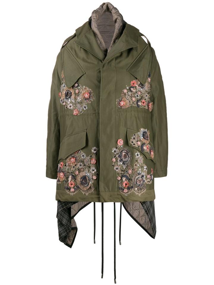 Antonio Marras Floral Appliqué Parka - Green