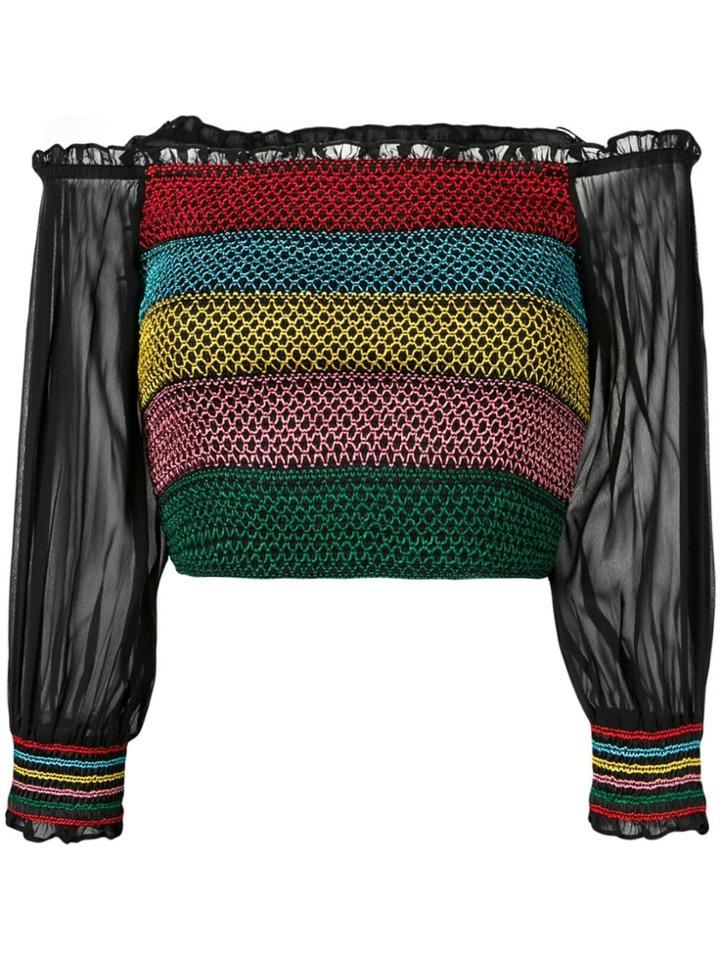 Alice+olivia Embroidered Cropped Blouse - Black