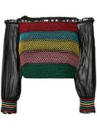 Alice+olivia Embroidered Cropped Blouse - Black