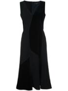 Derek Lam Colour Block V Neck Dress, Women's, Size: 38, Black, Cotton/elastodiene/virgin Wool