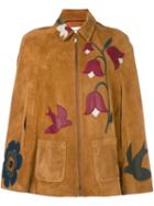 Red Valentino Bird & Flower Detailed Cape, Women's, Size: 44, Brown, Calf Leather/lamb Skin/viscose