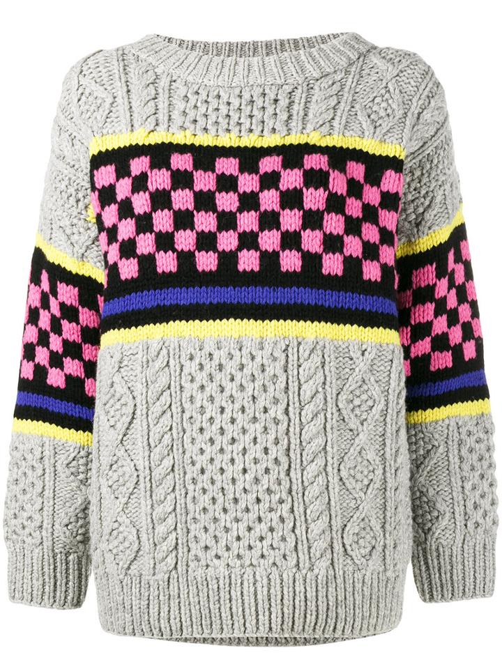 Ashley Williams Chunky Checkerboard Knitted Jumper, Women's, Size: Small, Grey, Lambs Wool