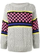 Ashley Williams Chunky Checkerboard Knitted Jumper, Women's, Size: Small, Grey, Lambs Wool