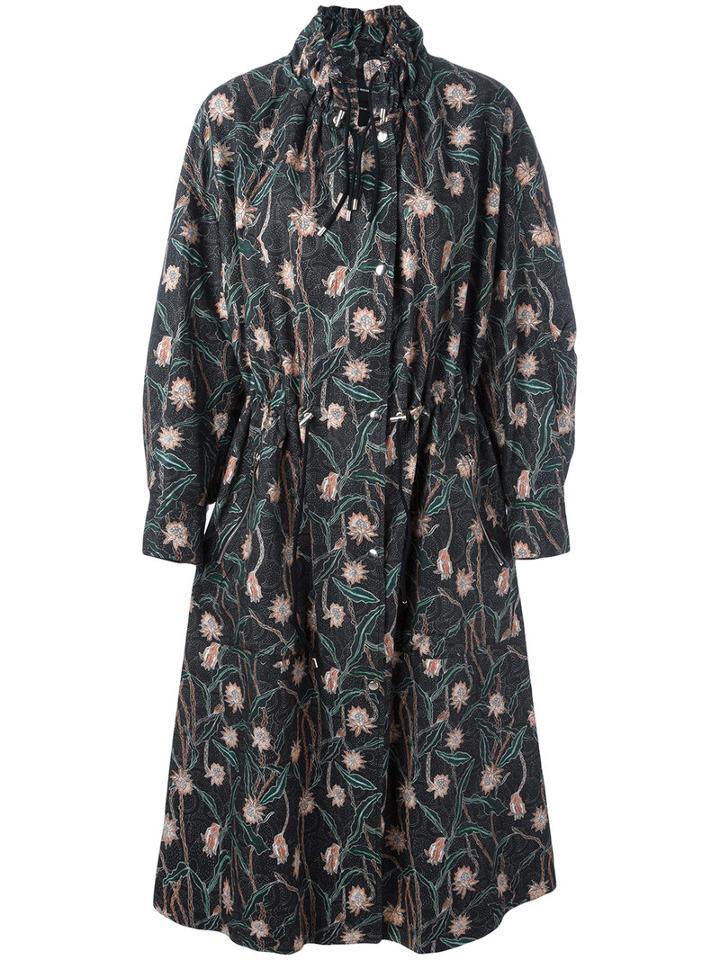 Isabel Marant Floral Print Parka, Women's, Size: 38, Black, Cotton/linen/flax
