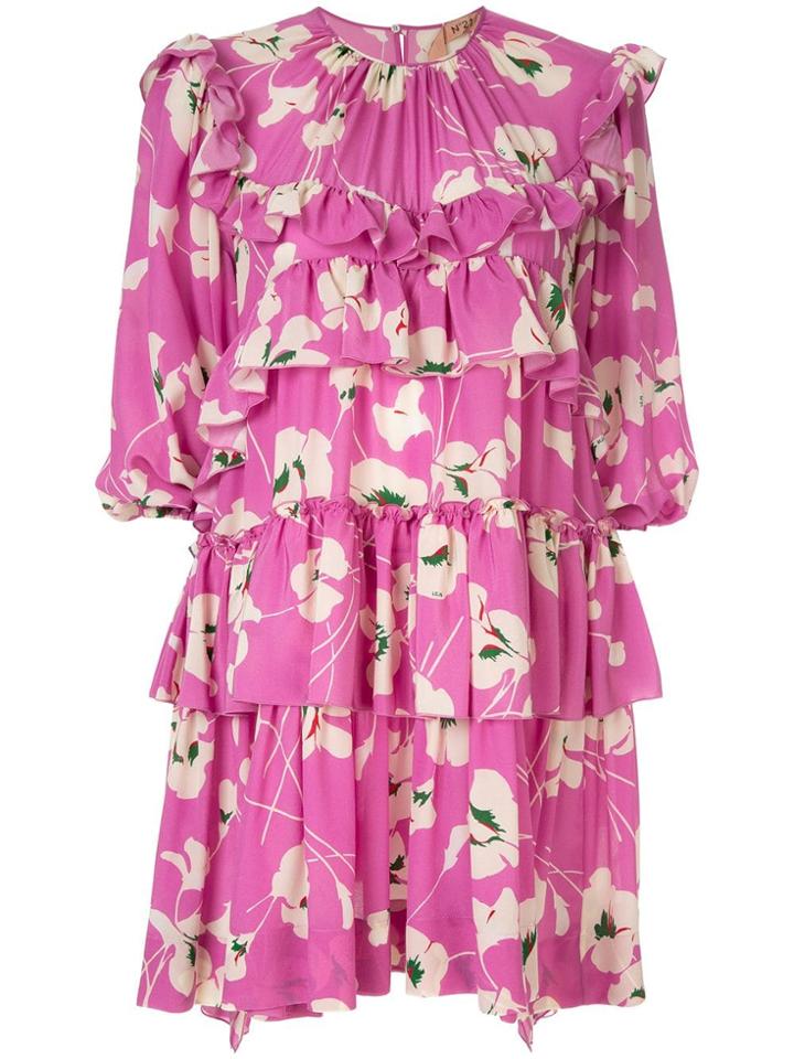 No21 Floral Print Tiered Mini Dress - Purple