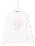 Ermanno Scervino Junior Embroidered T-shirt, Kids Unisex, Size: 8 Yrs, White, Viscose/spandex/elastane/polyester