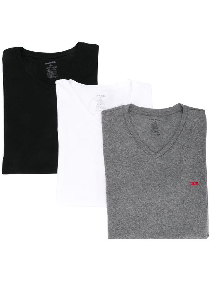 Diesel V-neck Logo T-shirt - 3 Pack - Black