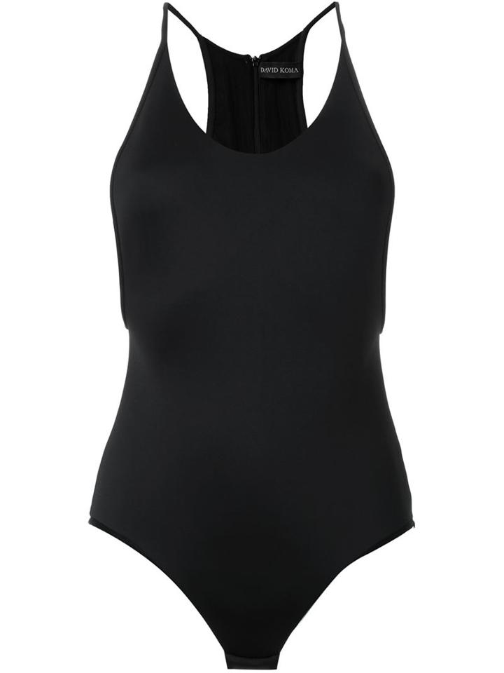 David Koma Low Side Cut Bodysuit, Women's, Size: 12, Black, Nylon/polyamide/spandex/elastane