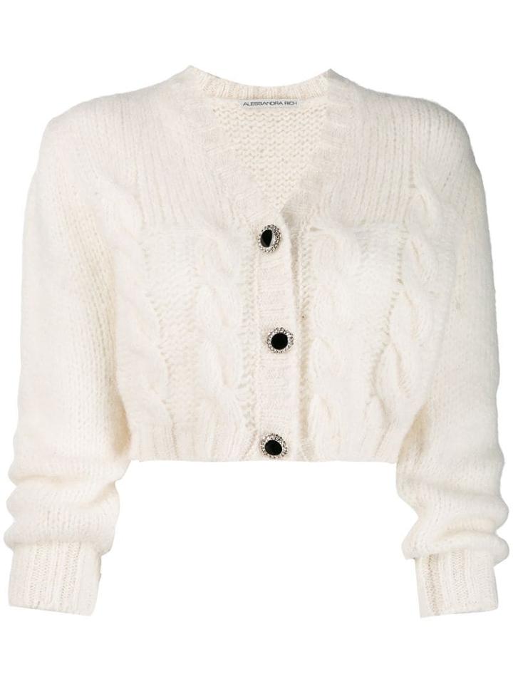 Alessandra Rich Cropped Knit Cardigan - White