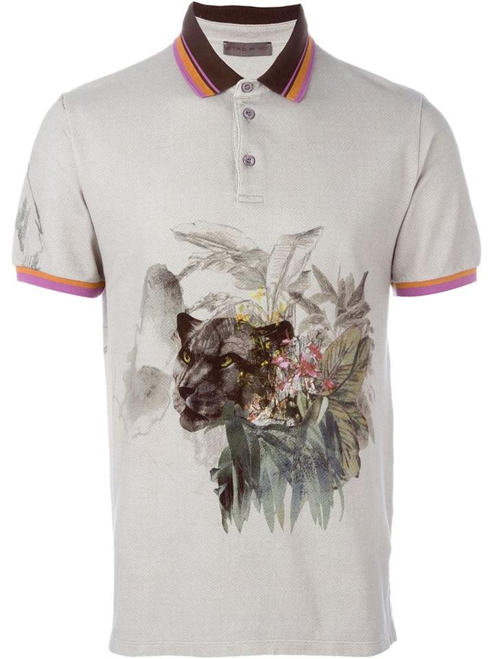 Etro Panther Print Polo Shirt, Men's, Size: S, Nude/neutrals, Cotton