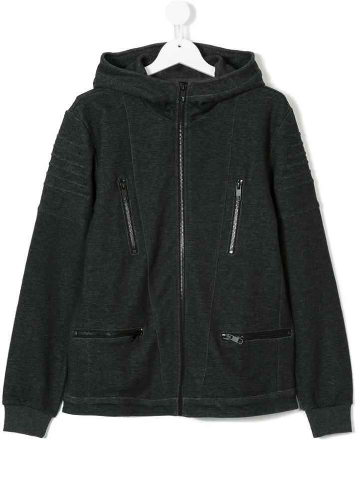 Antony Morato Ribbed Detail Zipped Hoodie - Grey