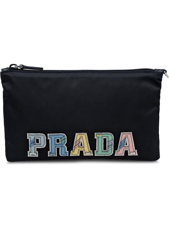 Prada Fabric Pencil Case With Applications - Black