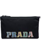 Prada Fabric Pencil Case With Applications - Black