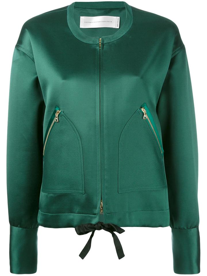 Victoria Beckham - Zip Pocket Bomber Jacket - Women - Silk/viscose - 8, Green, Silk/viscose