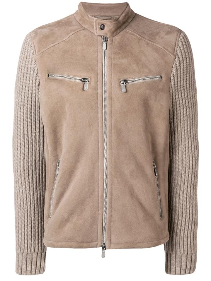 Eleventy Zipped Leather Jacket - Nude & Neutrals