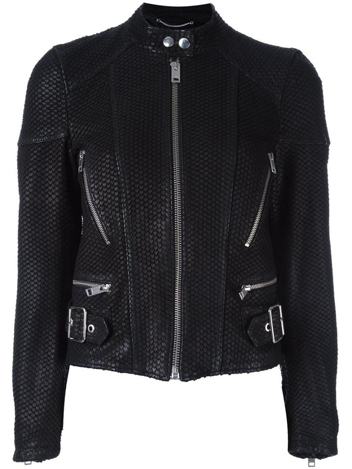 Diesel Banded Collar Jacket, Women's, Size: Small, Black, Lamb Skin/acetate