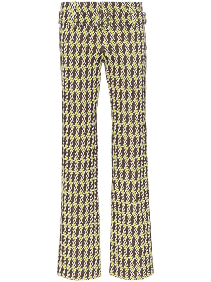 Prada High Waist Geometric Print Belted Trousers - Green