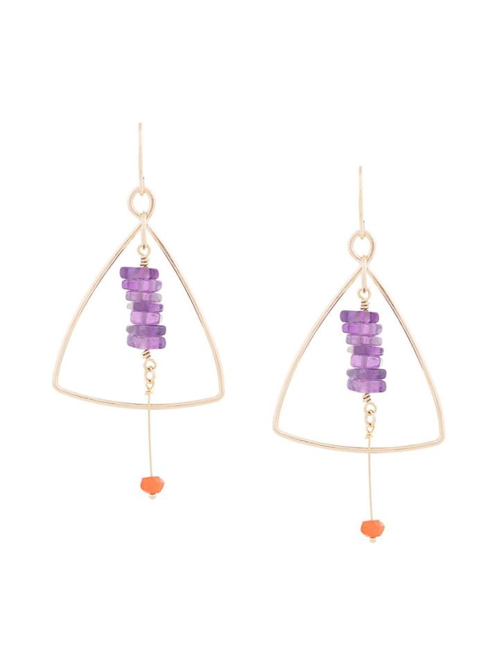 Petite Grand Triangle Gemstone Earrings - Metallic