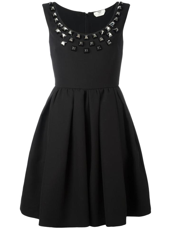 Fendi Studded Crepe Dress, Women's, Size: 40, Black, Plastic/cotton/silk