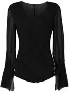 Zambesi Sheer Sleeve Baroque Bodysuit - Black