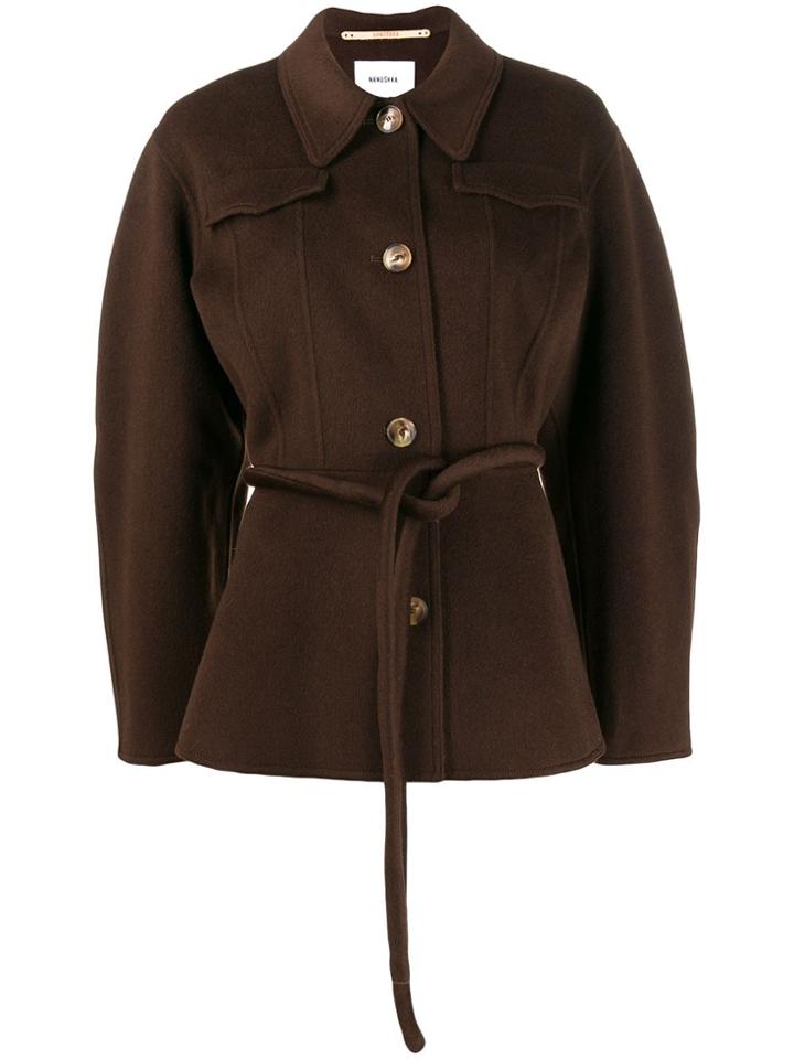 Nanushka Tie Waist Fitted Jacket - Brown