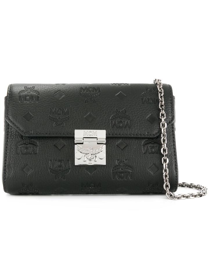 Mcm Logo Embossed Shoulder Bag - Black