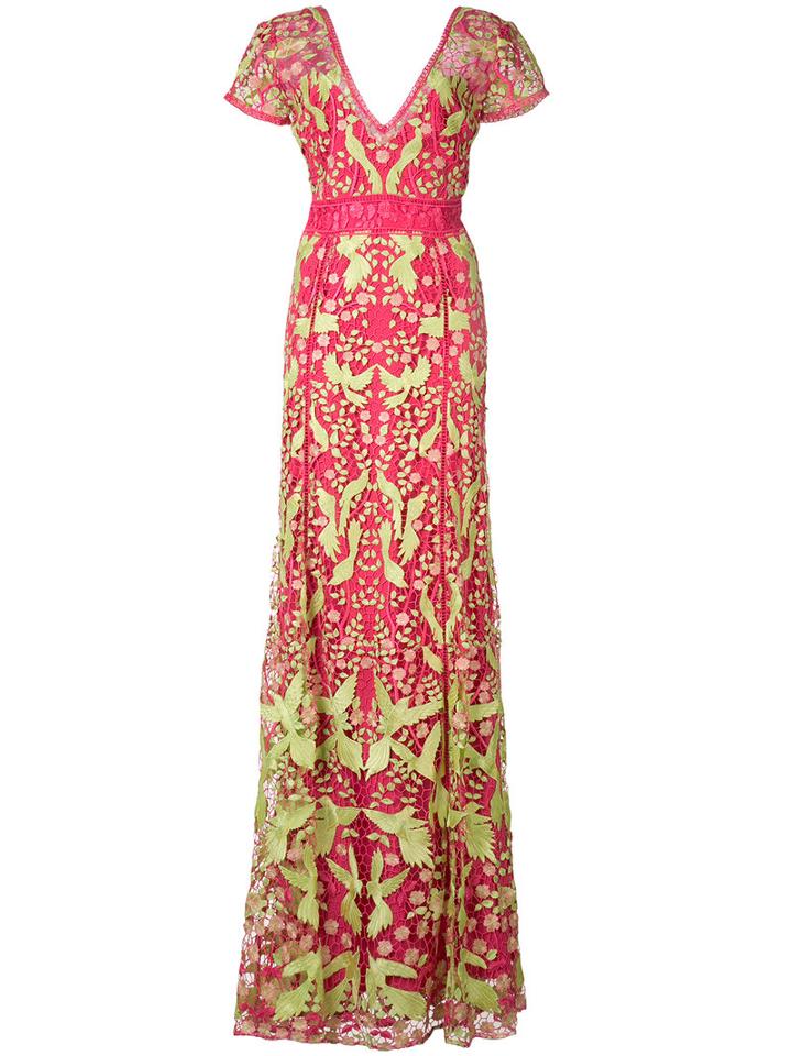 Marchesa Notte Applique Bird Dress, Women's, Size: 12, Pink/purple, Nylon