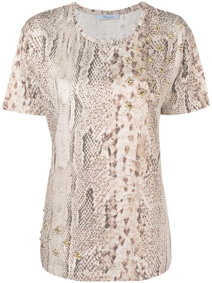 Blumarine Studded Python Print T-shirt - Neutrals