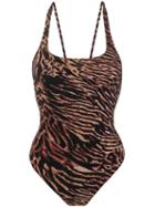 Ganni Tiger Print Swimsuit - Brown