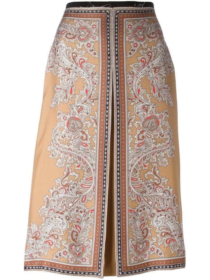 Alexander Mcqueen Paisley Box Pleat Skirt, Women's, Size: 38, Nude/neutrals, Silk