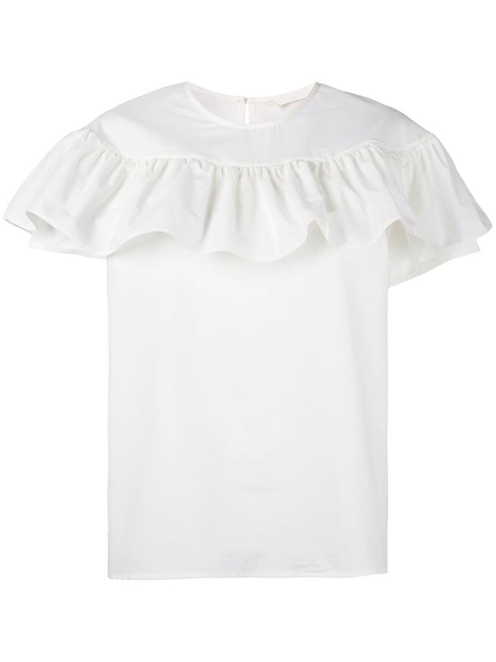 Water - Frill Blouse - Women - Cotton - M, White, Cotton