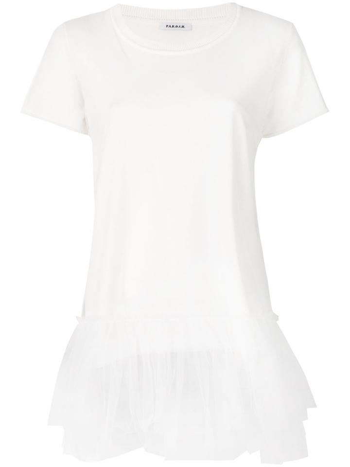 P.a.r.o.s.h. Tulle Hem T-shirt - Nude & Neutrals