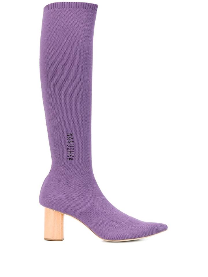 Nanushka Knitted Knee High Boots - Purple