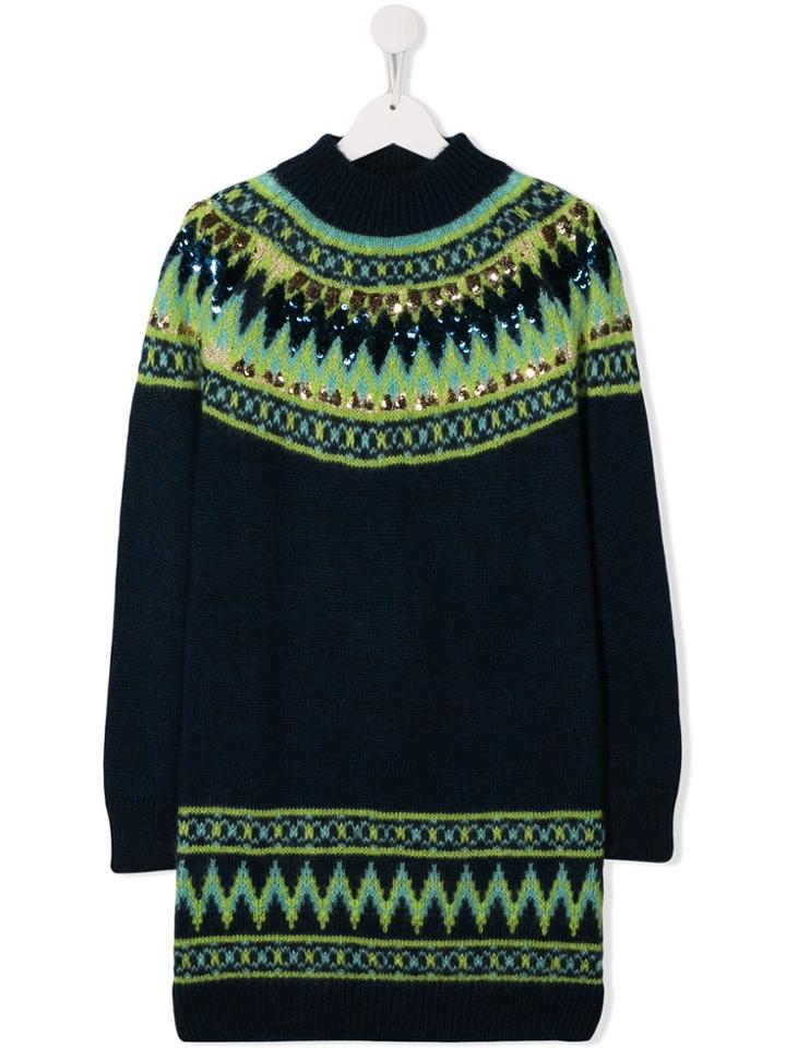 Alberta Ferretti Kids Teen Fair Isle Knit Jumper - Blue
