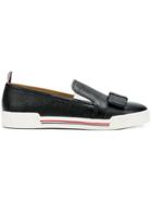 Thom Browne Leather Bow Pebble Grain Slip-on - Black