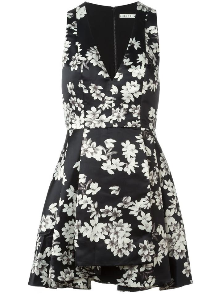 Alice+olivia Flared Floral Dress, Women's, Size: 8, Black, Polyester/spandex/elastane