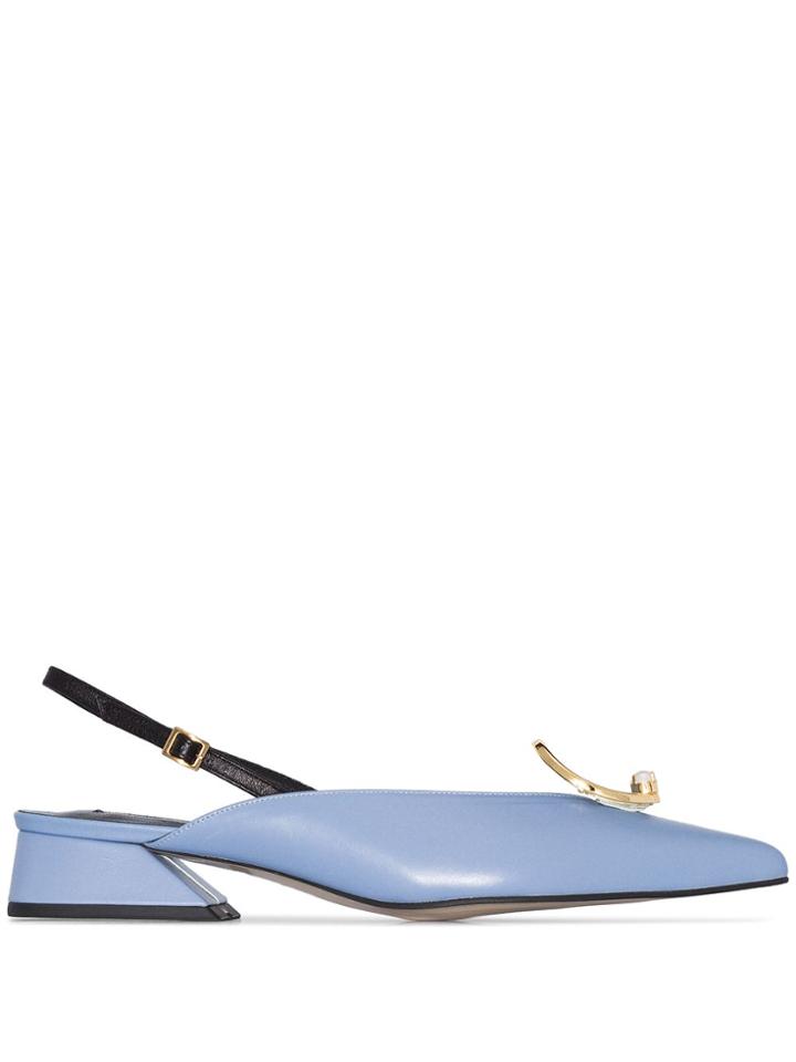 Yuul Yie Blue Zizi 30 Pearl Detail Slingbacks