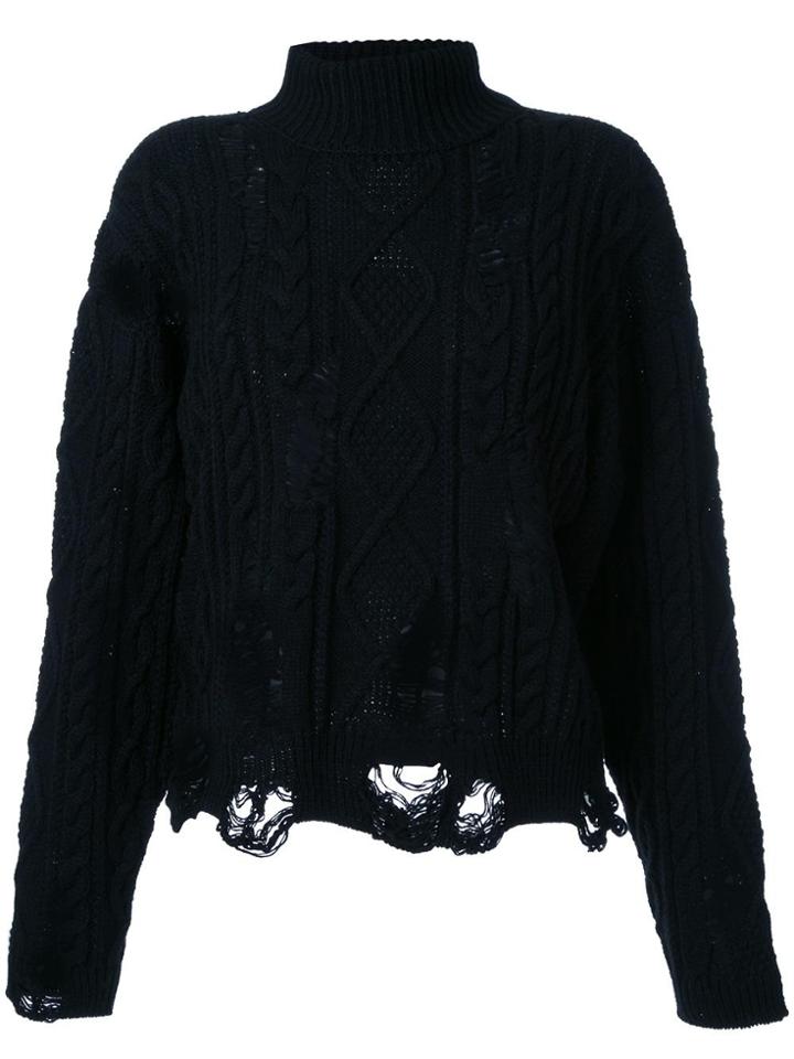 Maison Mihara Yasuhiro Distressed Cable Knit Jumper - Black