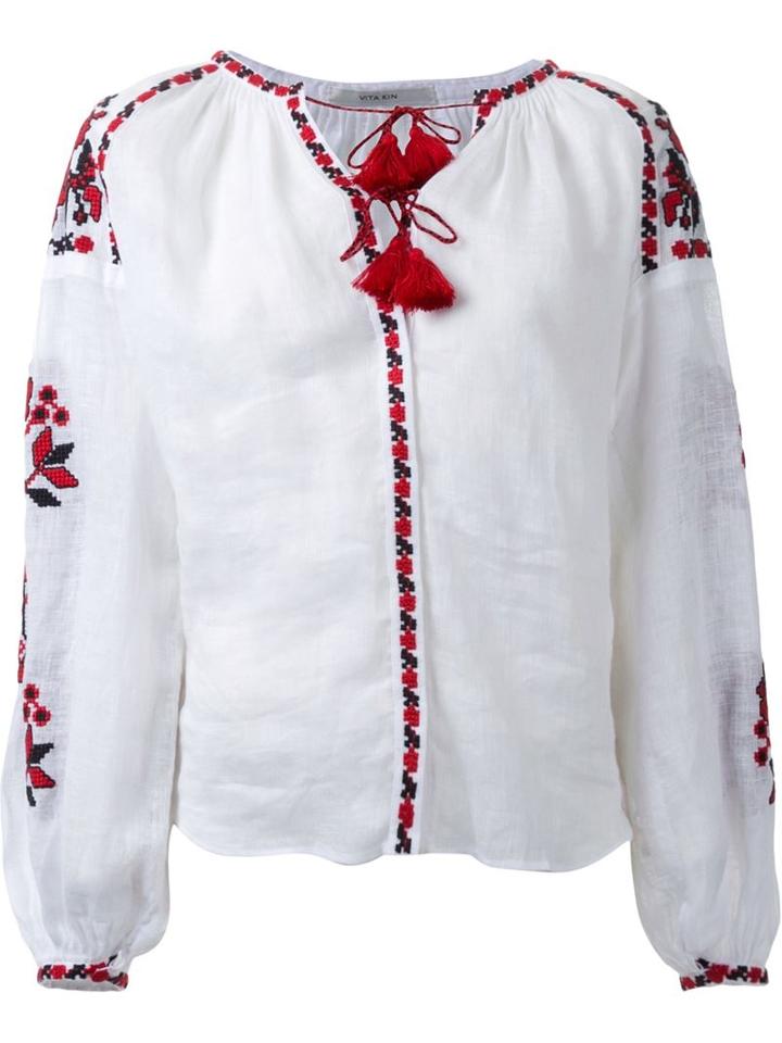 Vita Kin Rose Embroidered Blouse, Women's, Size: Small, White, Linen/flax