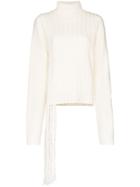 Xu Zhi Ribbed Asymmetric Fringe Wool Sweater - White