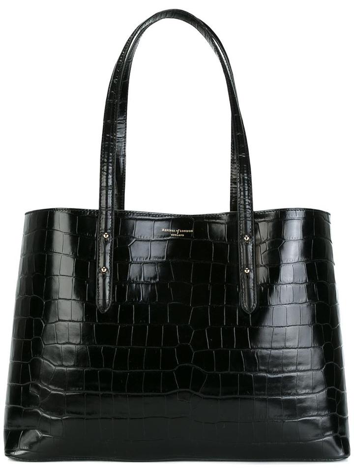 Aspinal Embossed Crocodile Effect Tote, Women's, Black, Leather