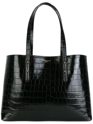 Aspinal Embossed Crocodile Effect Tote, Women's, Black, Leather