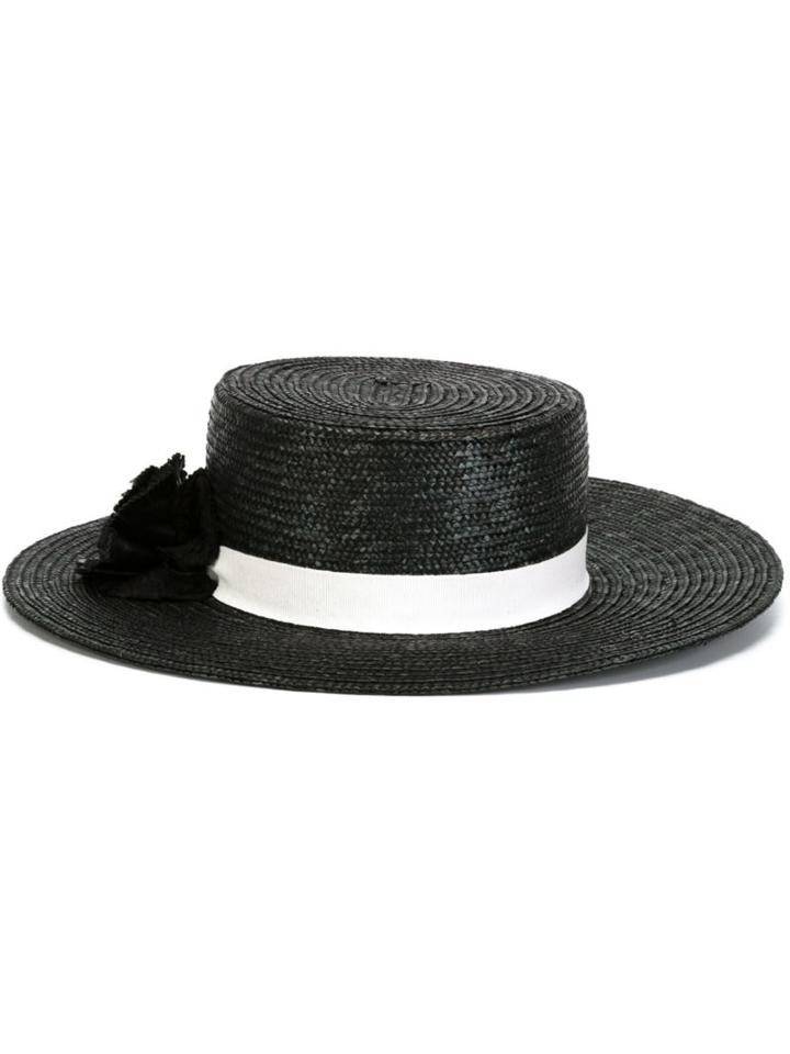 Ermanno Scervino Flower Detail Hat, Women's, Black, Straw/lamb Skin