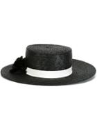 Ermanno Scervino Flower Detail Hat, Women's, Black, Straw/lamb Skin