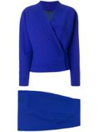 Versace Vintage Pleated Detail Skirt Suit - Blue