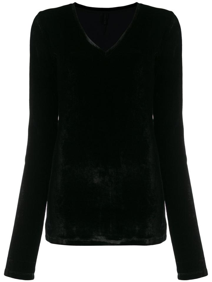 Unravel Project Velvet V-neck Fitted Top - Black