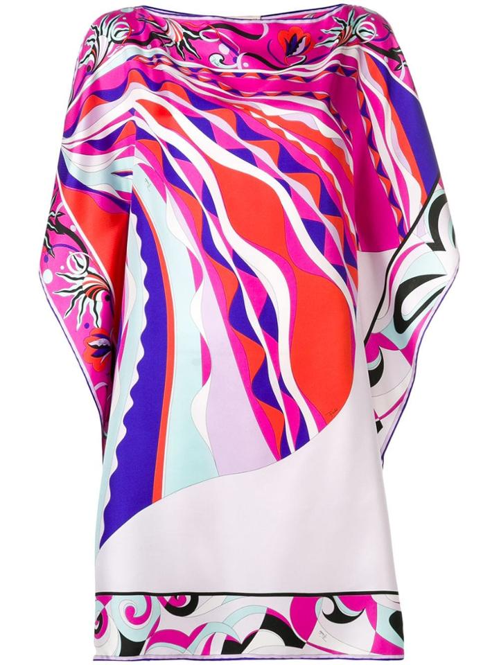 Emilio Pucci Burle Print Boat Neck Silk Kaftan - Pink